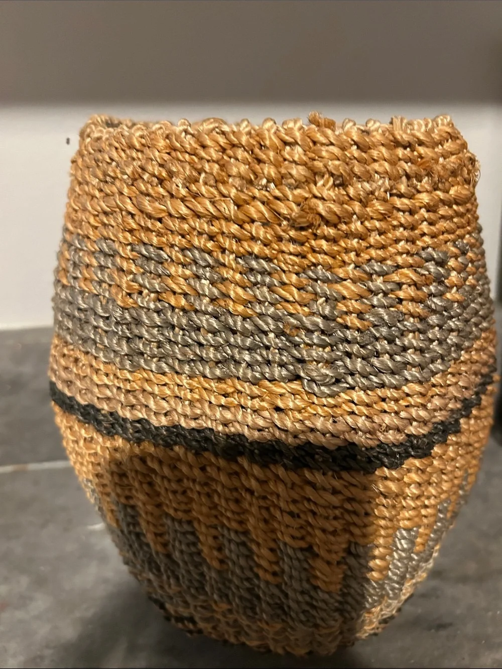 Handwoven Tan and Gray Decorative Storage Basket